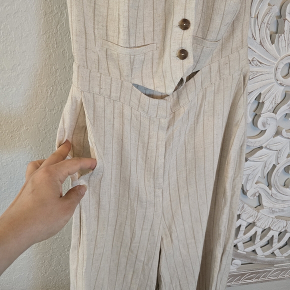 Zara Women’s Striped Linen Halter Neckline Button Up Vest Design Jumpsuit - Picture 4 of 12